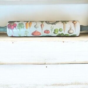 Vegetable Print Rolling Pin with Green Handles